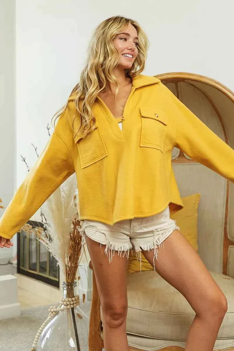 BiBi Fleece Collared Women's Sweatshirt with Flap Pockets