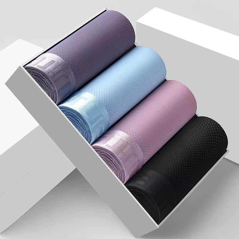 4Pcs Men'S Boxer Shorts Ice Silk Underwear plus Size Underpants Cool Breathable Sexy Slim Panties Mesh Lingerie Wholesale Lots