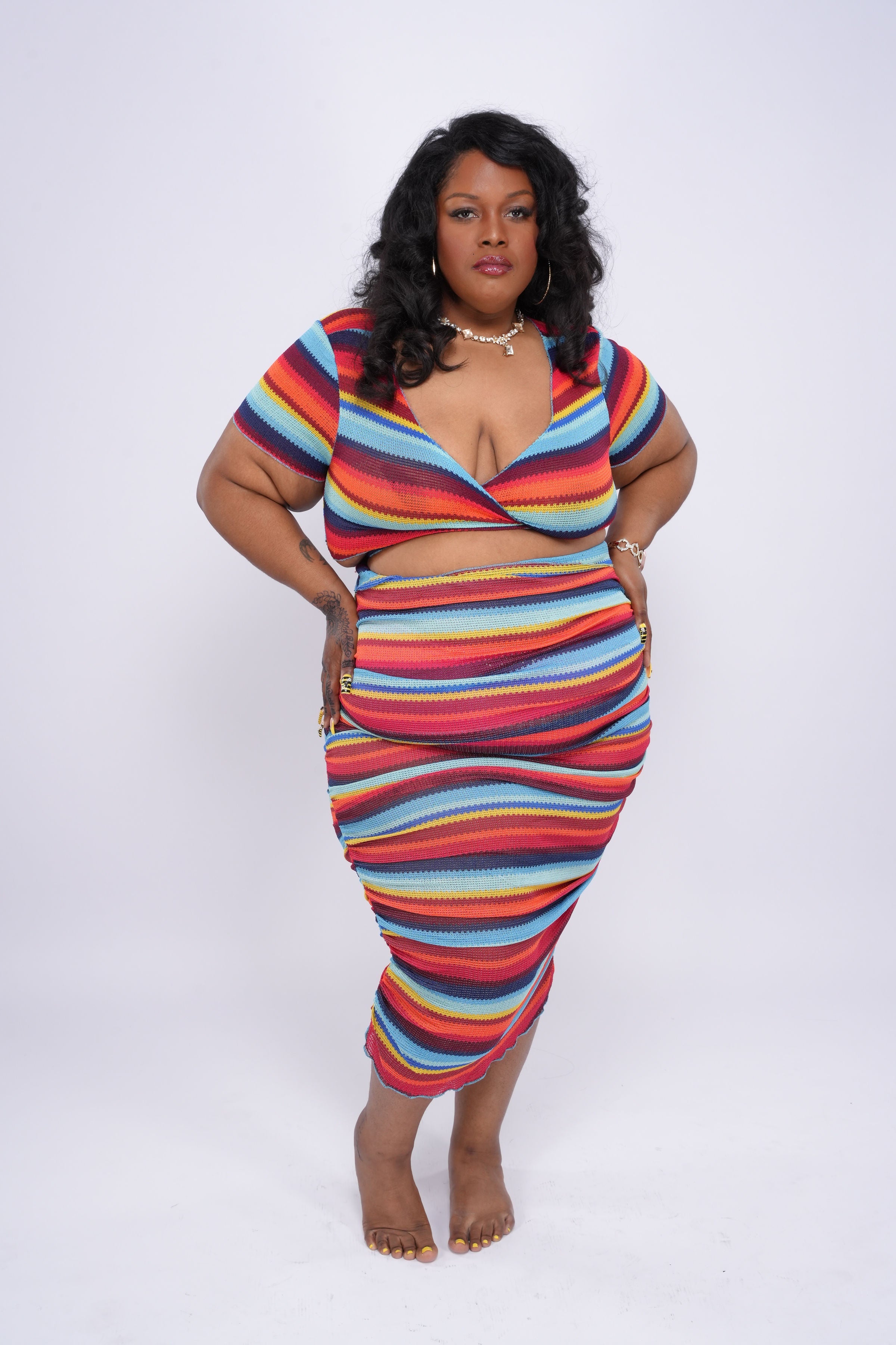 “Stripe Me Down” Blue Multi Skirt Set