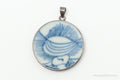 Vintage White Blue Ming Porcelain Sterling Silver Pendant