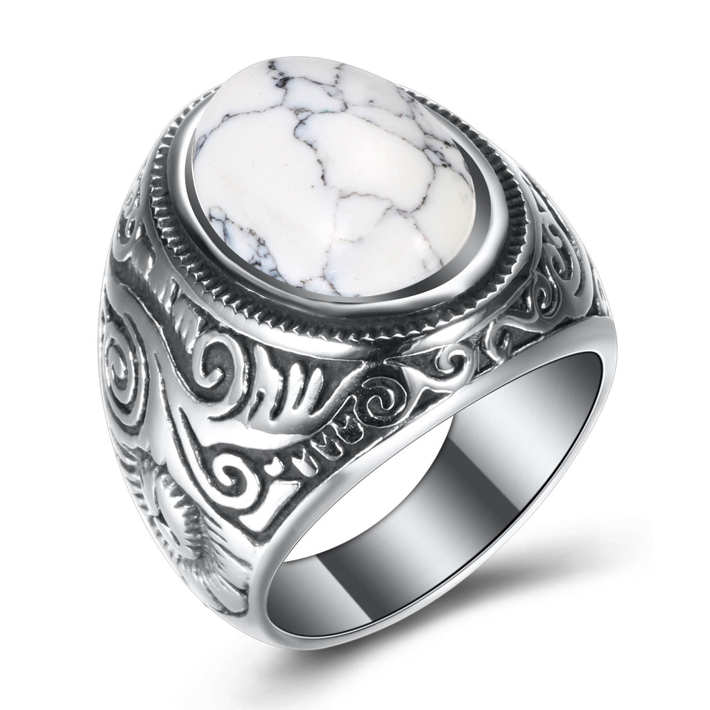 Stainless Steel Personality Retro Turquoise Crack Rings