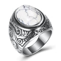 Stainless Steel Personality Retro Turquoise Crack Rings