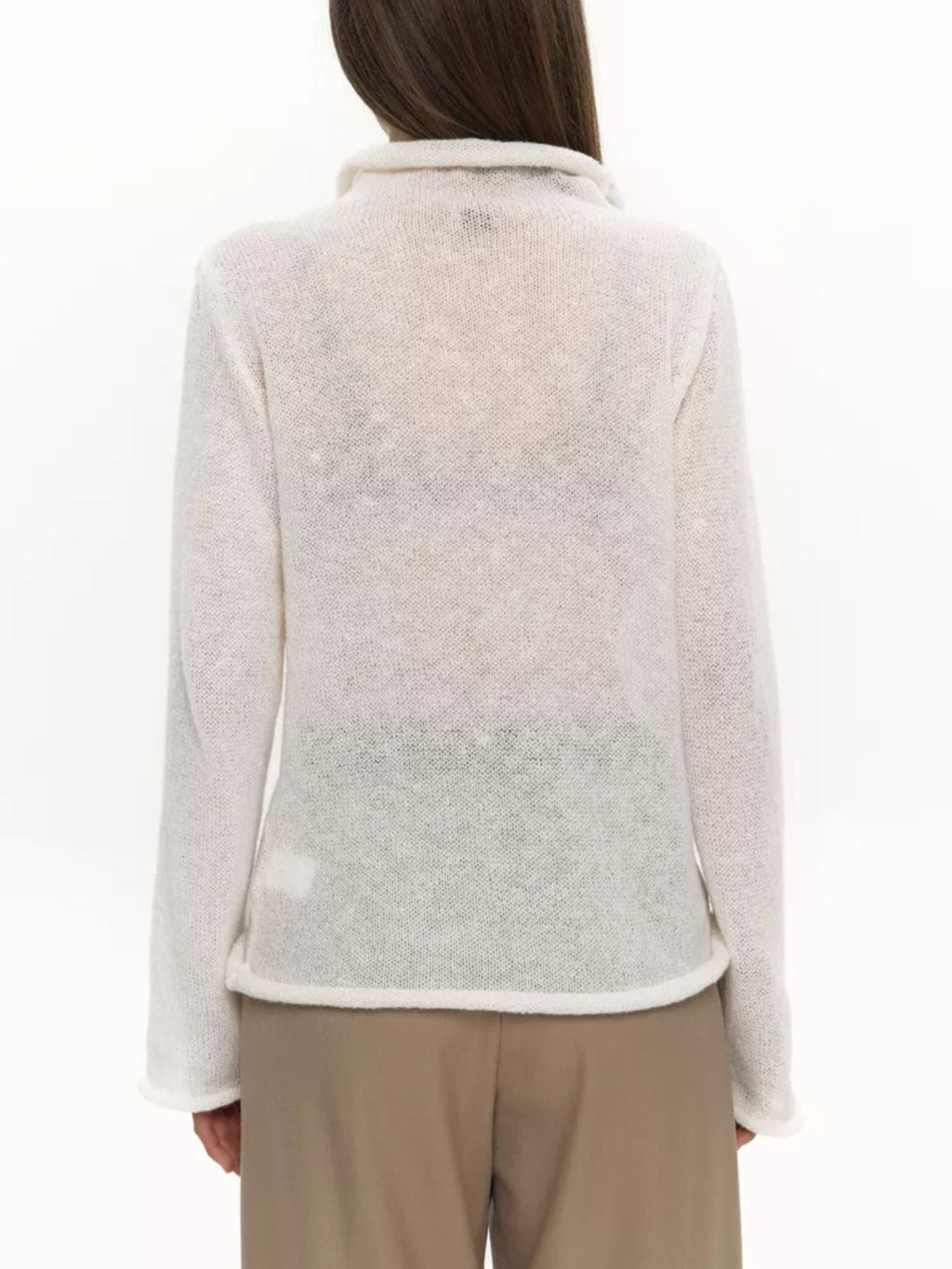 Women's Cream Long Sleeve Mock Neck Lightweight Pullover Sweater