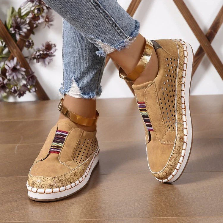 Women's Casual Slip-On Walking Sneakers with Cork Trim Detail