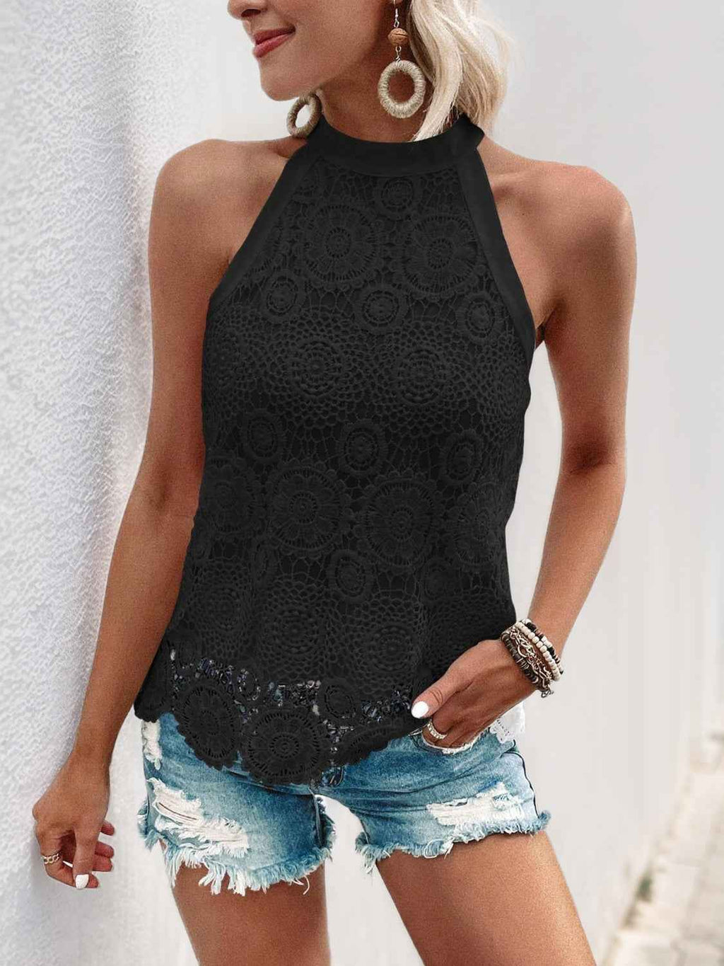 Lace Grecian Tie Back Blouse