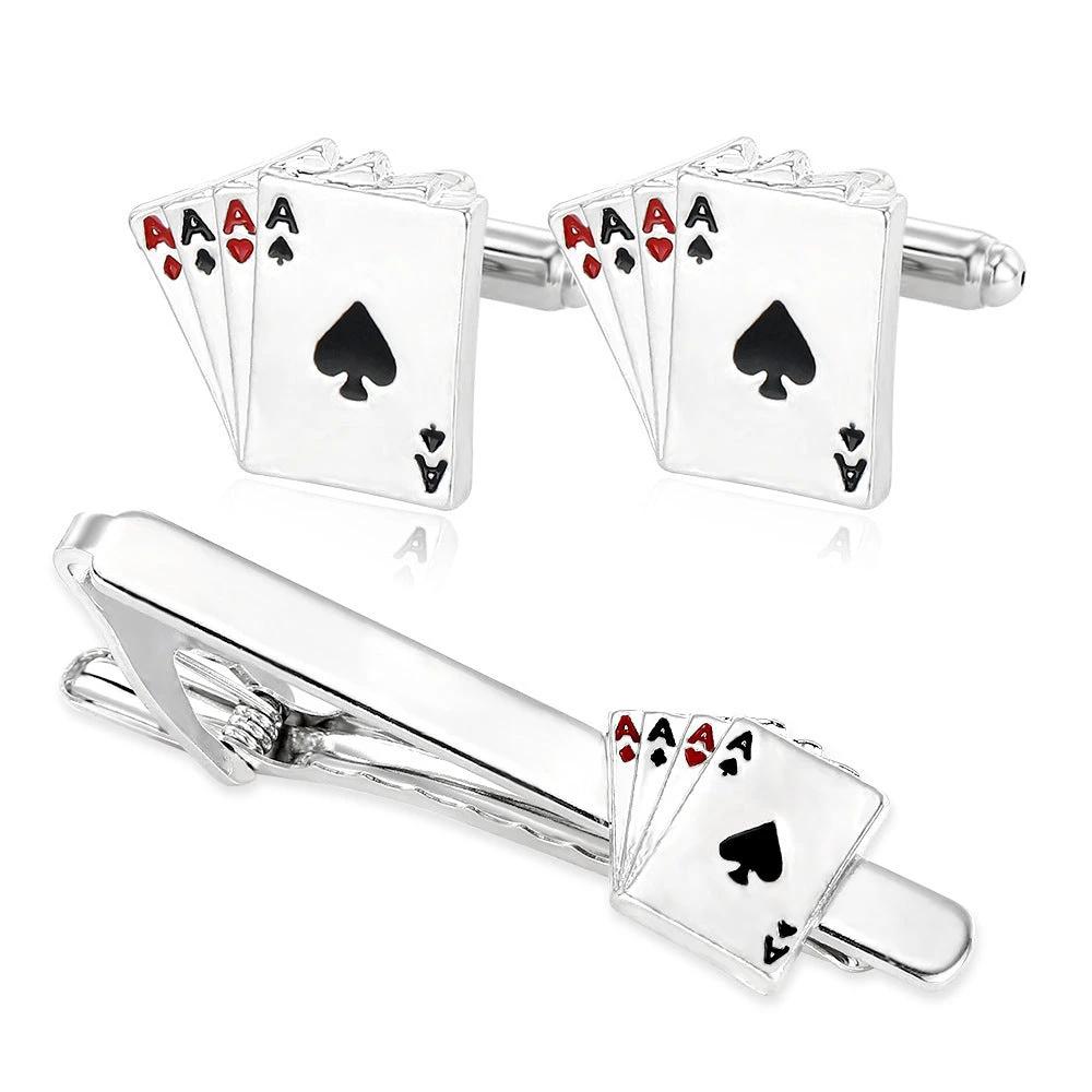 Men's Poker Cufflinks and Tie Clip