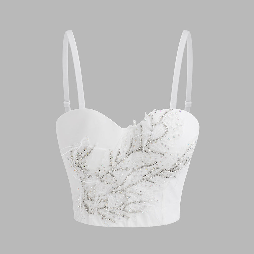 Sexy Fishbone Bralette with Rhinestone and Bead Embellishment