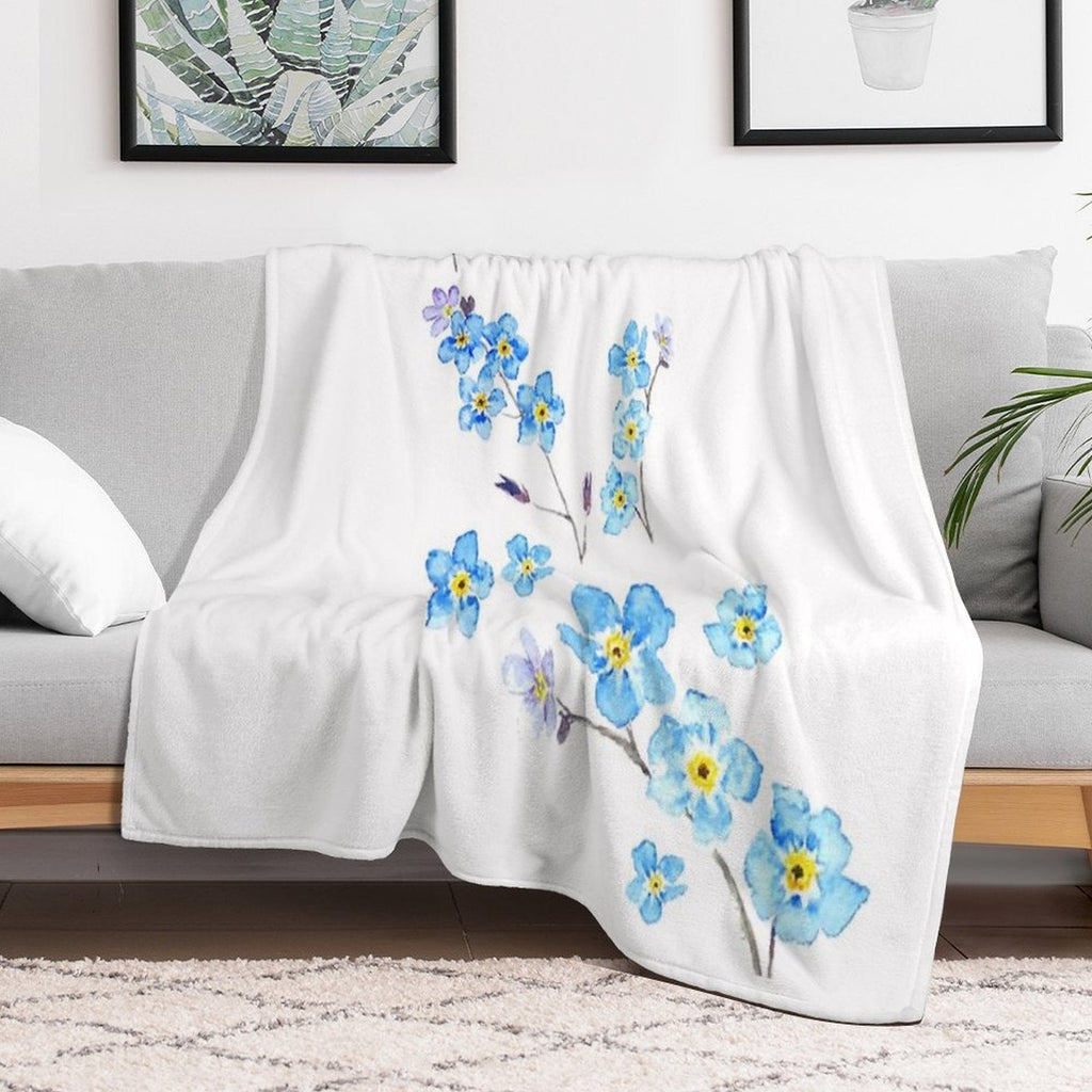 Blue Forget Me Not  Watercolor Painting Throw Blanket