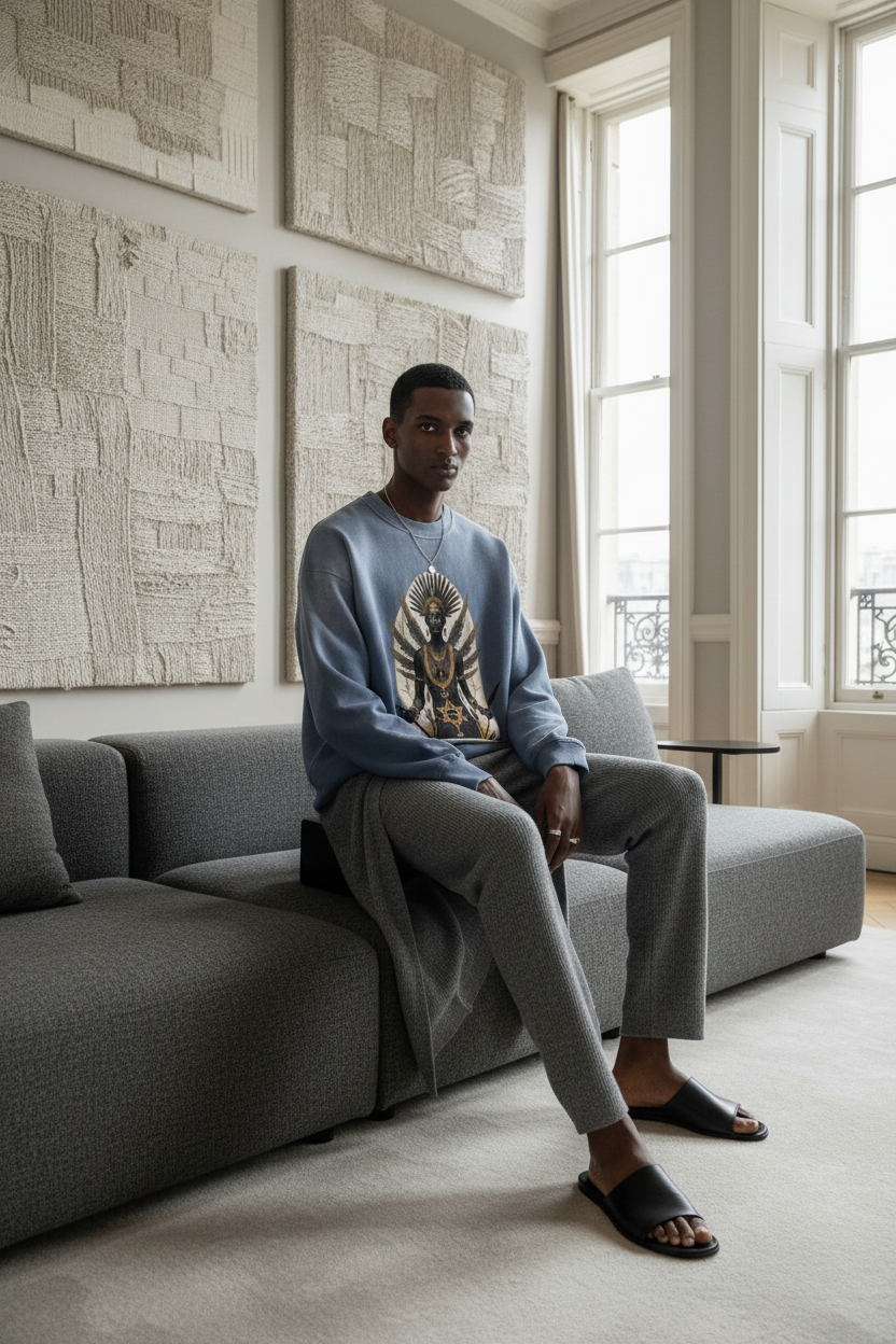 Amaru Khan Stars Handcrafted Vintage Wash Drop-Shoulder Sweatshirt