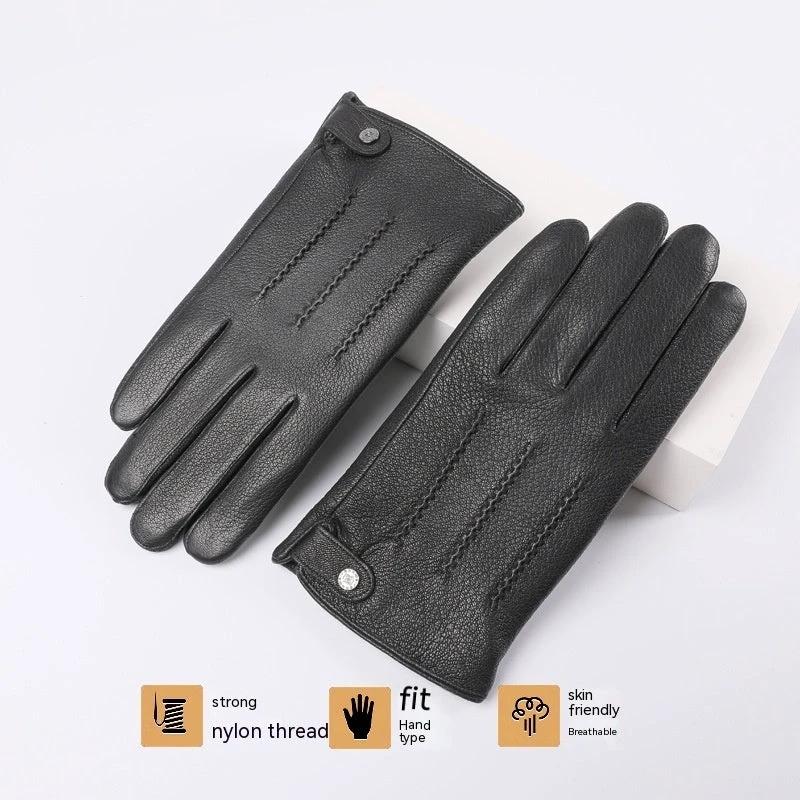 Fleece-lined Thickened Leather Gloves For Men