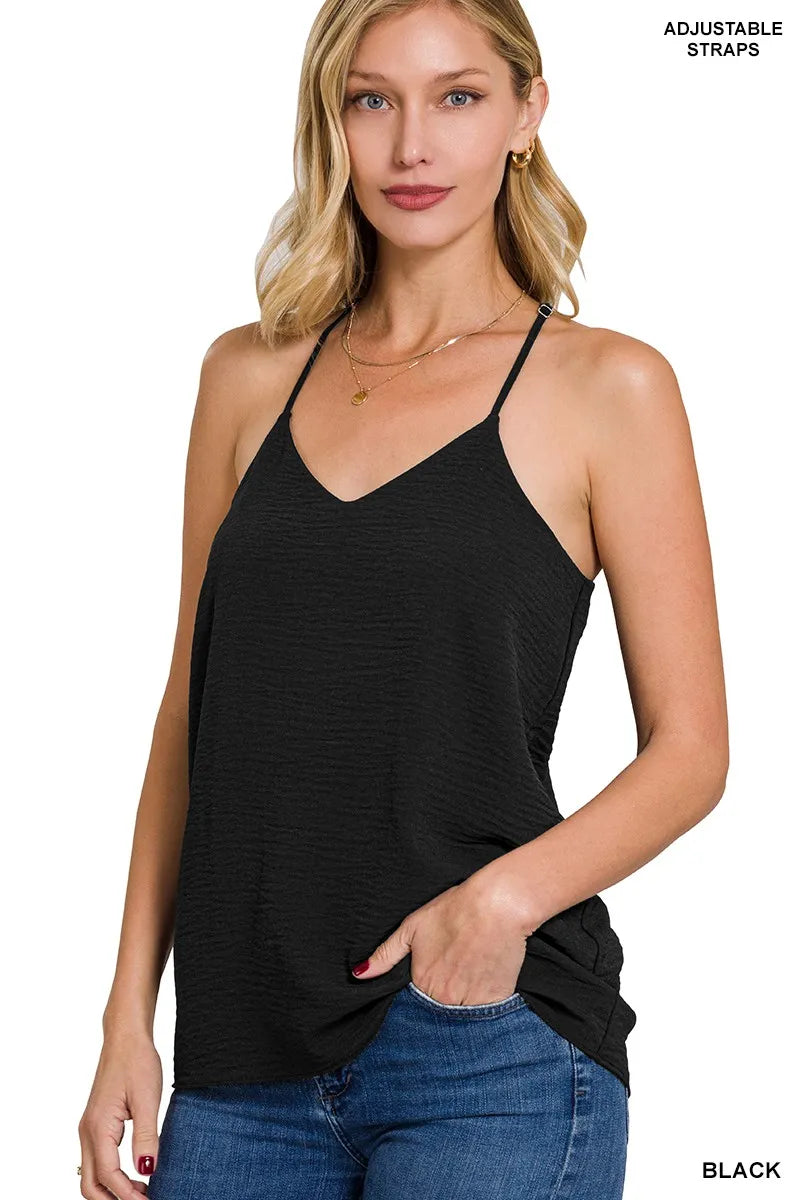 Zenana Woven Airflow V-Neck Cami Tank Top