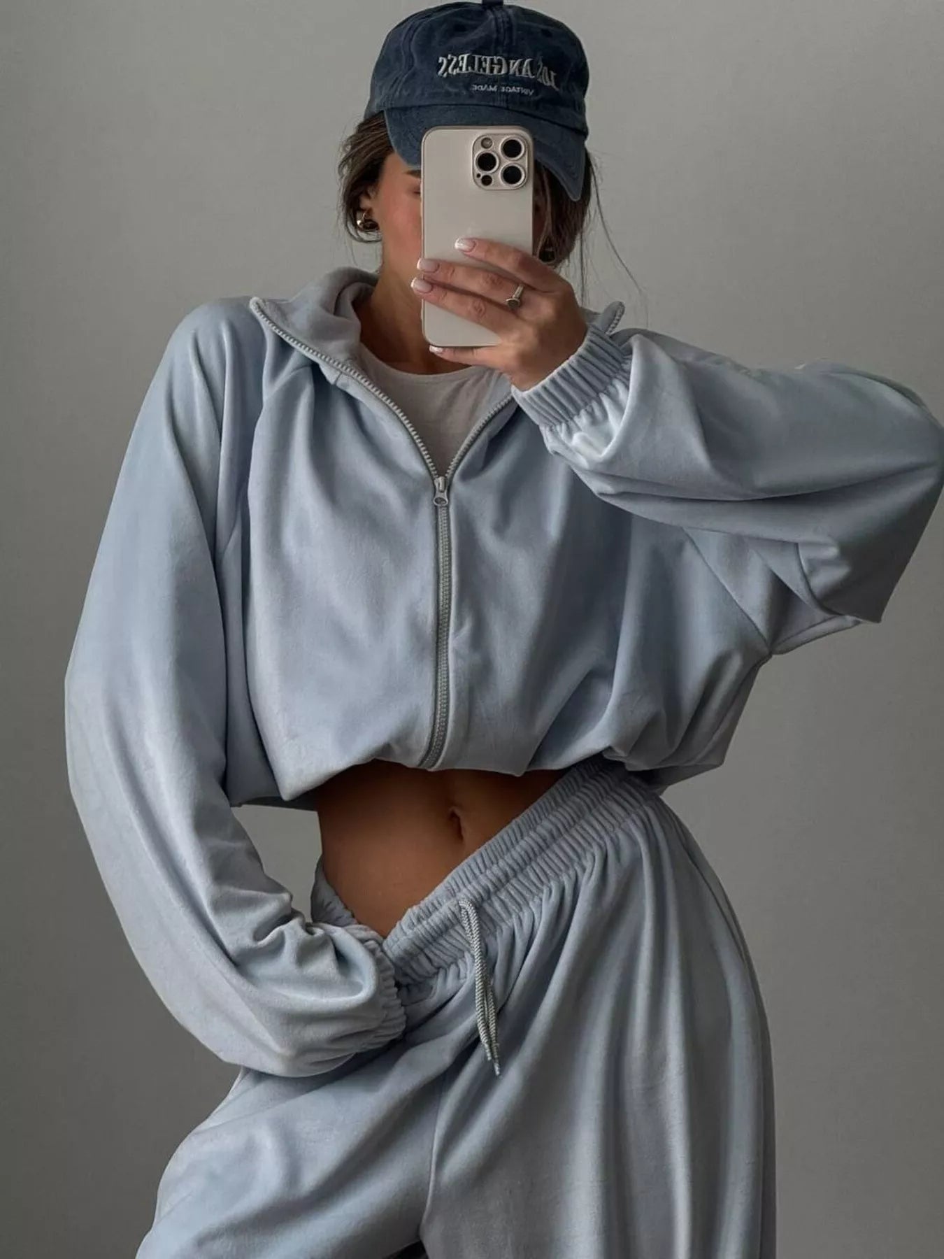 Zip Up Long Sleeve Polyester Outfit Set