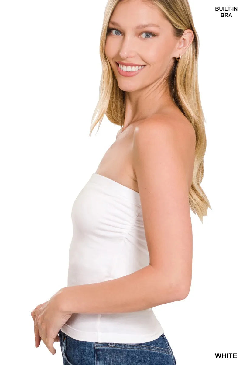 Zenana Cotton Tube Top with Built-in Bra Support