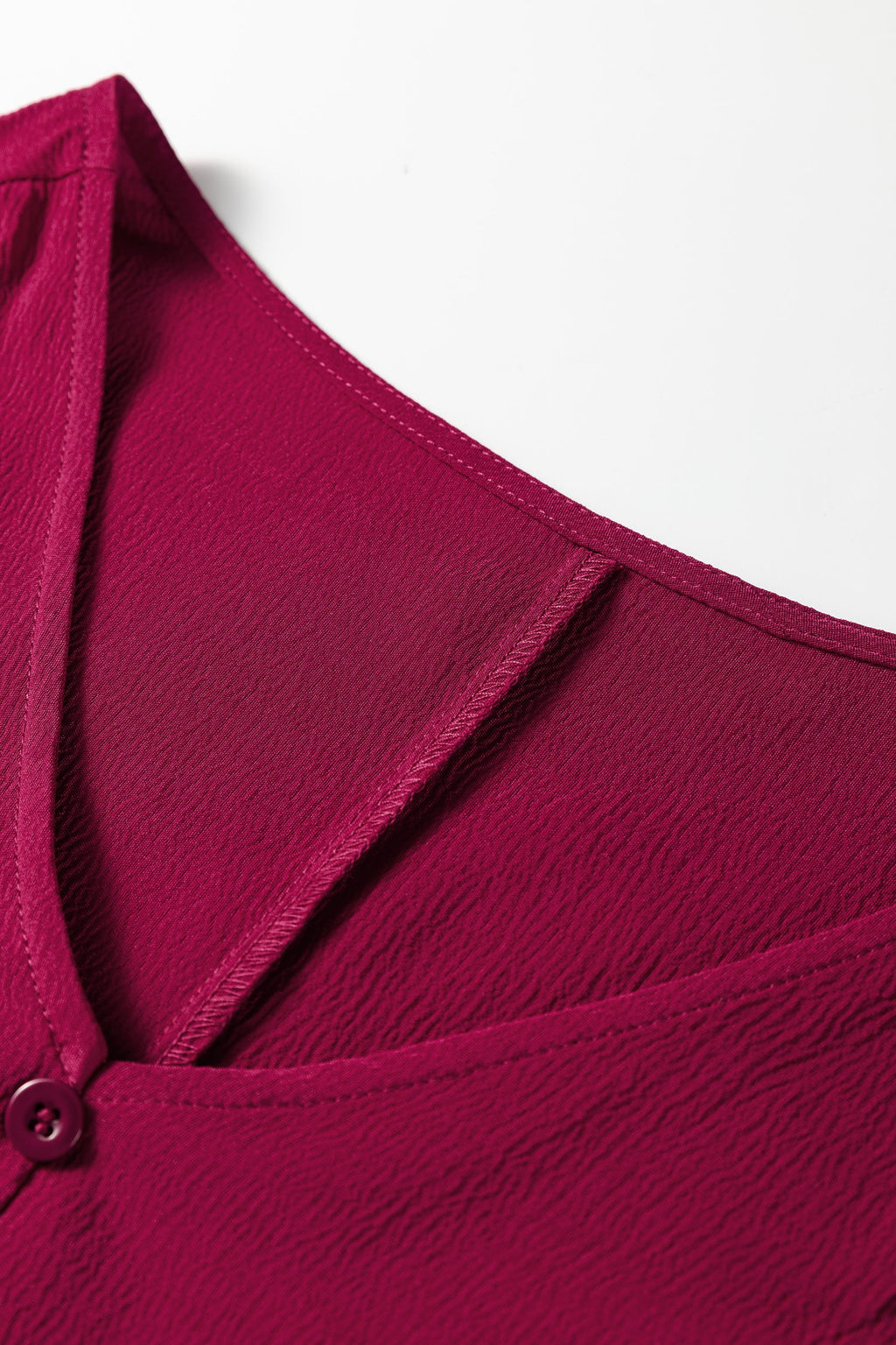 Burgundy Solid Long Sleeve Button V Neck Tiered Maxi Dress