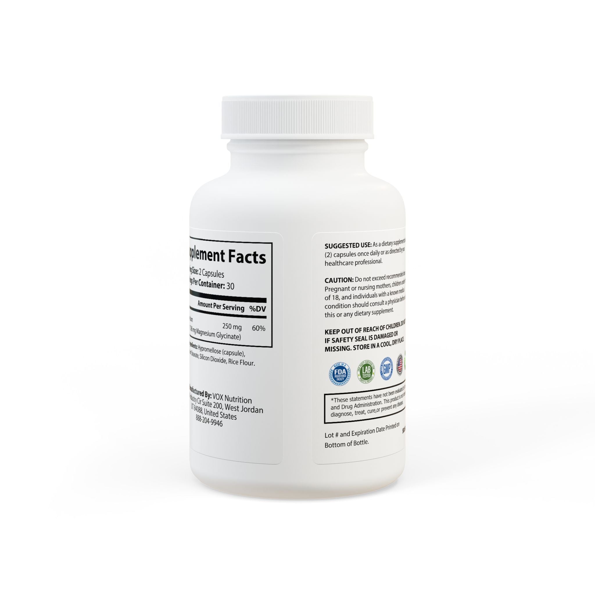 Magnesium Glycinate Supplement (60 Capsules) by Aziza & Fae