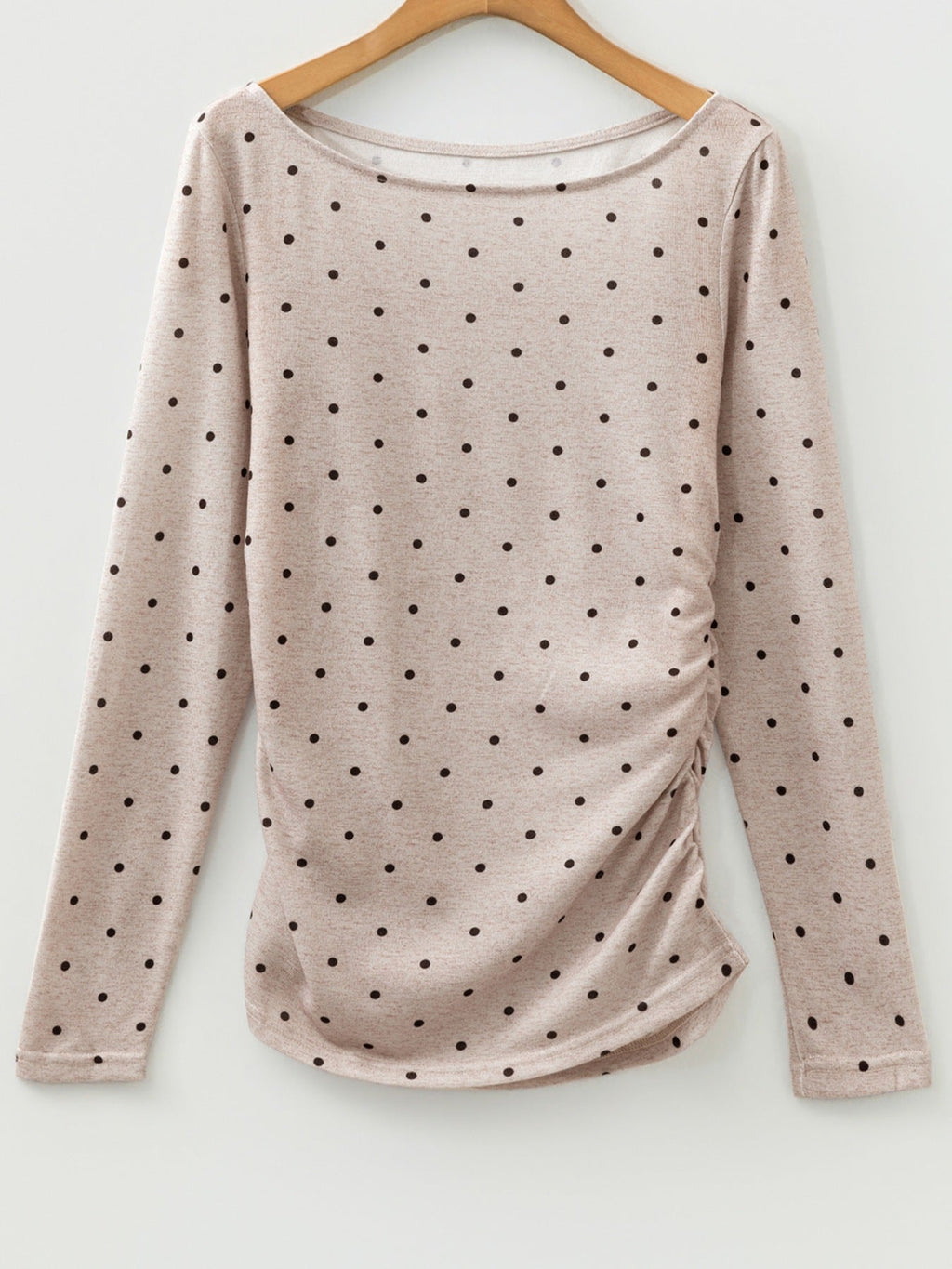Polka Dot Boat Neck Knit Long Sleeve Shirt