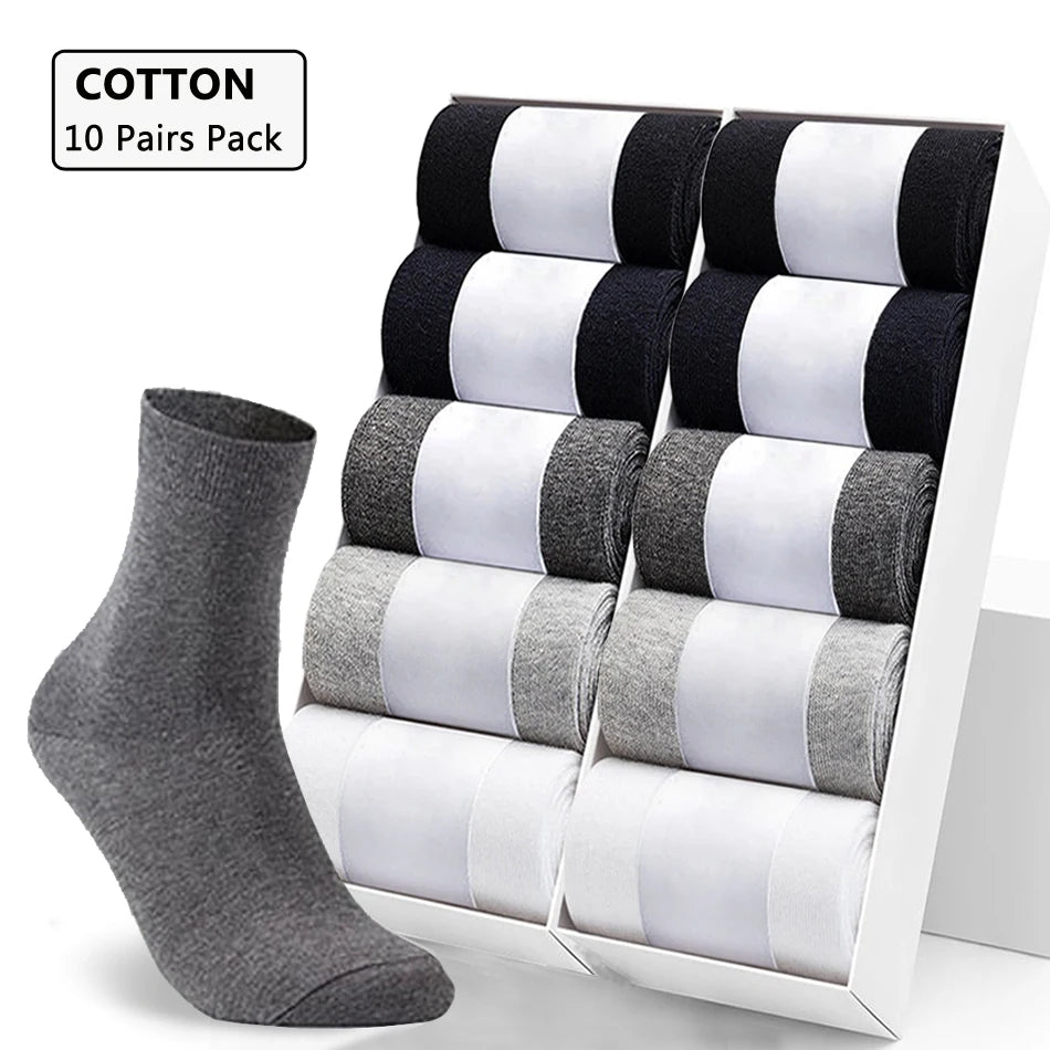 10 Pairs Men'S Cotton Socks New Style Black Business Men Socks Soft Breathable Summer Winter for Male Socks plus Size 38-47