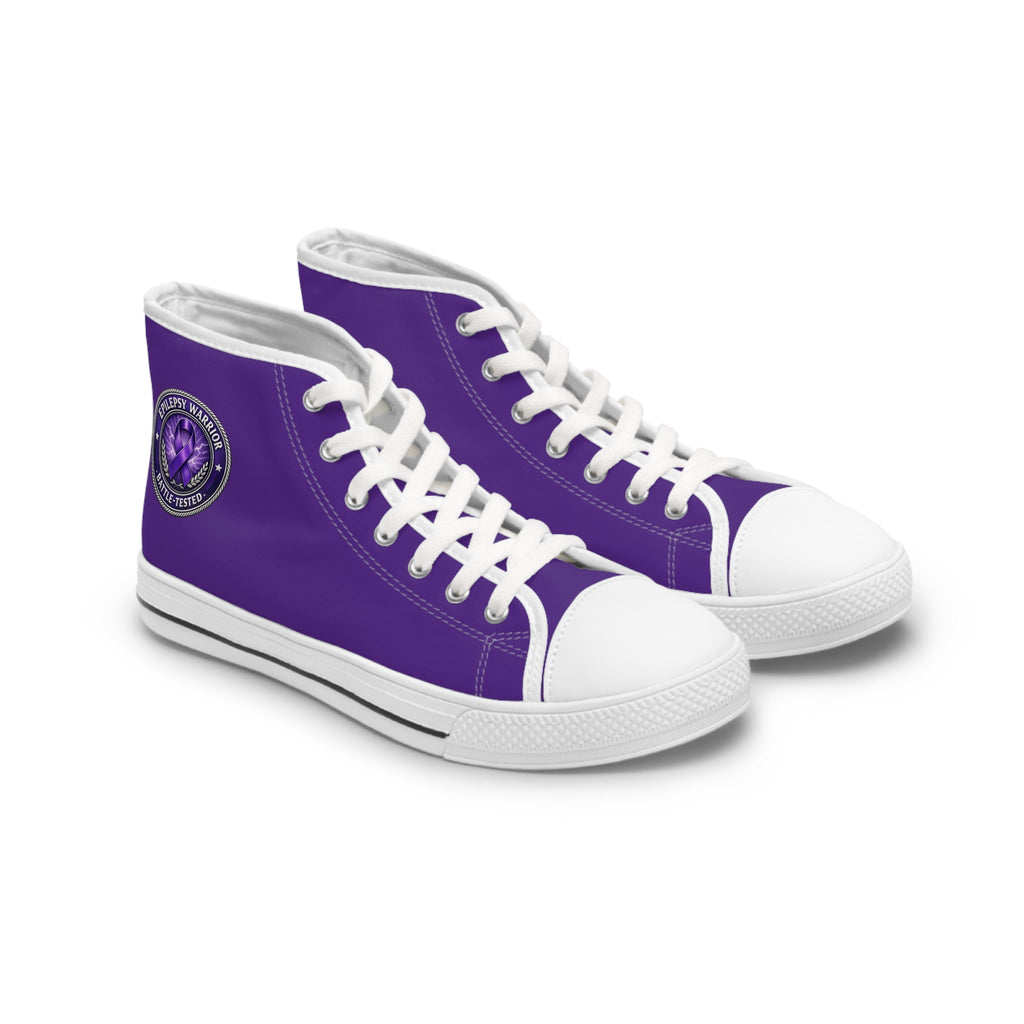 Women’s Purple High-Top Sneakers – Epilepsy Awareness Faux Seal Design