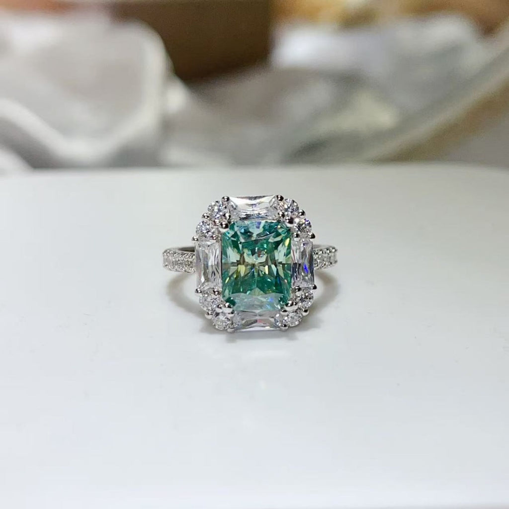 Blue 3 Carat Moissanite Ring 925 Sterling Silver