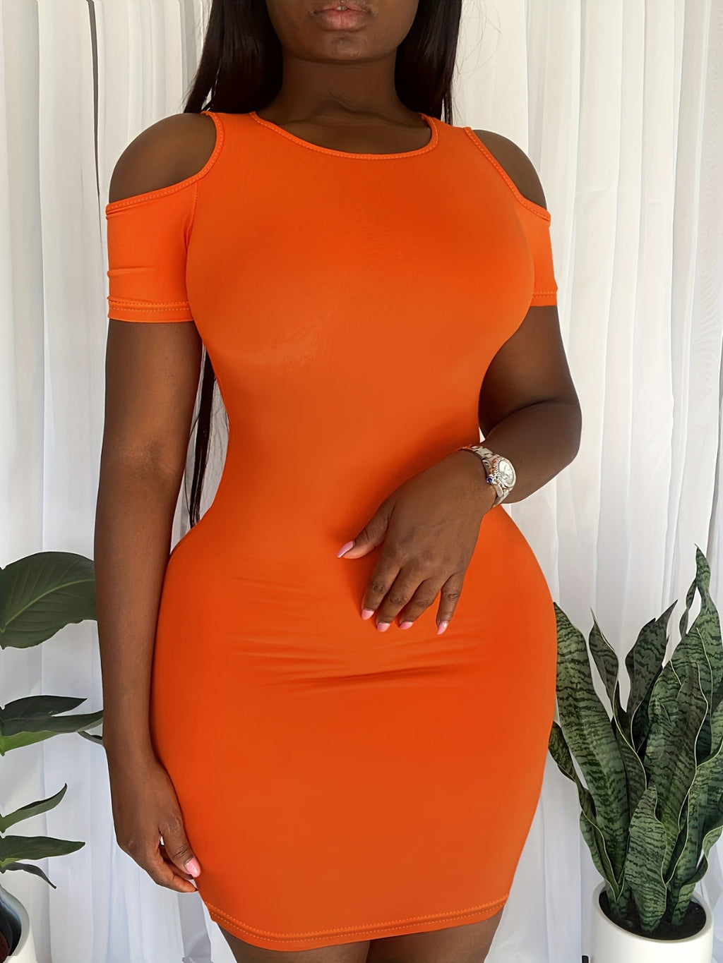 Cold Shoulder Short Sleeve Mini Dress