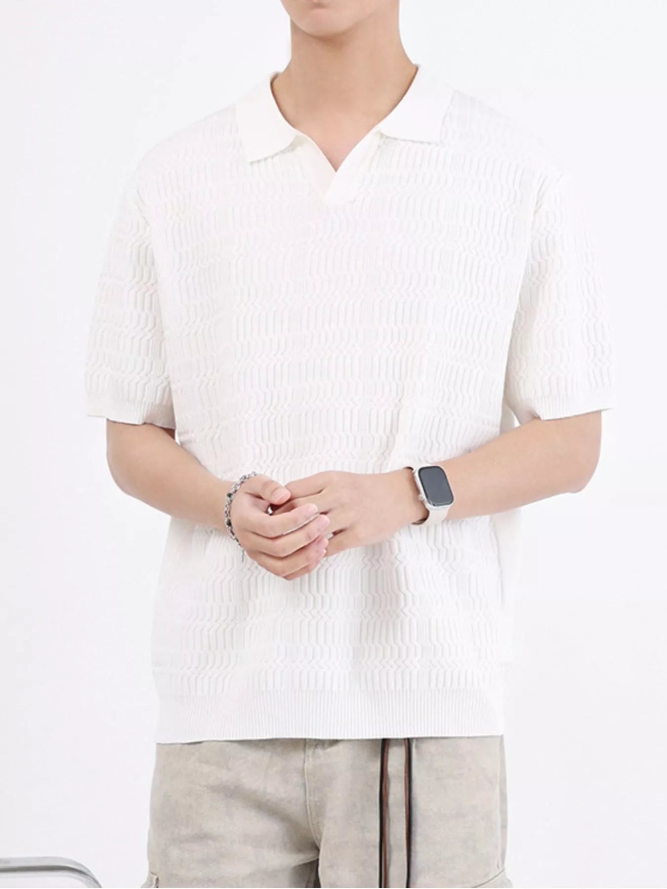 Men's Plus Size Textured Knit Short Sleeve Polo