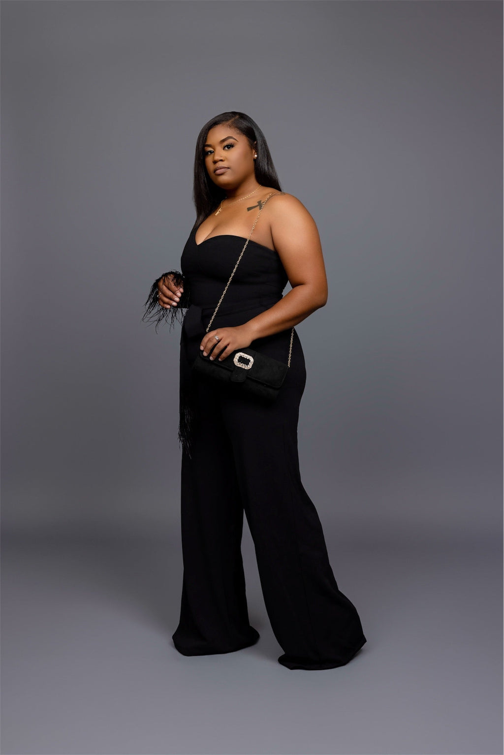 One Shoulder Feather Jumpsuit