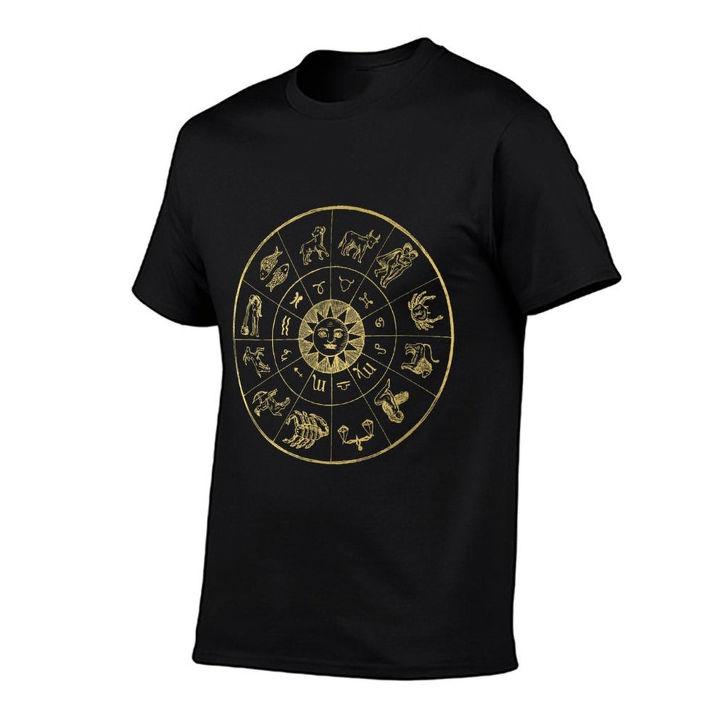 Vintage Astrology Zodiac Wheel Star Sign  Rolled Sleeves T-Shirt