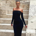 Solid Color Long Sleeve Tube Top Dress Backless