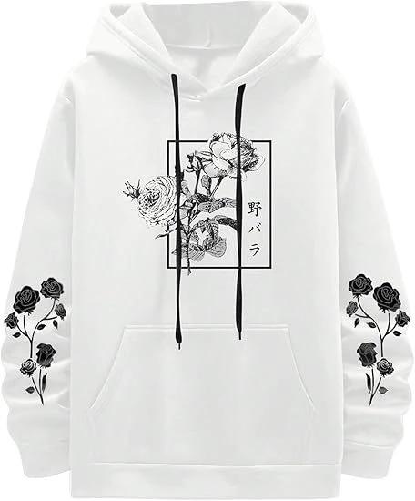 Men's Rose Print Casual Hooded Sweater