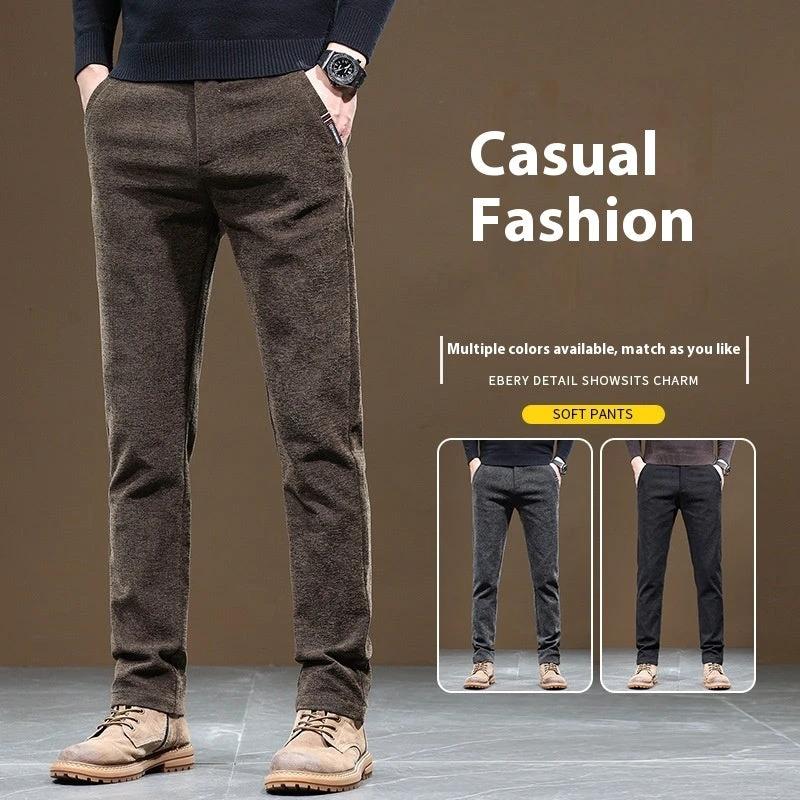Men's Slim Fit Straight Fleece-lined Thick Business Casual Pants