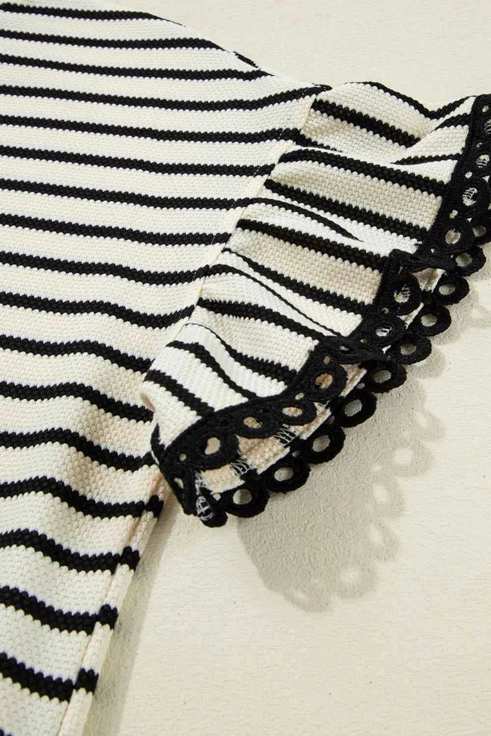 Striped Ruffle Sleeve Round Neck Blouse