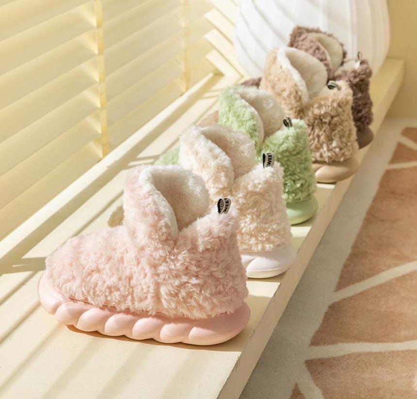 Unisex Waterproof Heeled Plush Cotton Slippers | Indoor Outdoor EVA Sole