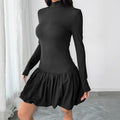 Simple Elegant Basic Turtleneck Long Sleeve Solid Color Dress
