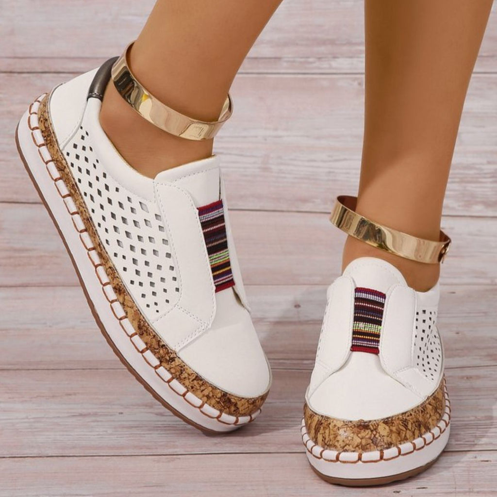 Women's Casual Slip-On Walking Sneakers with Cork Trim Detail