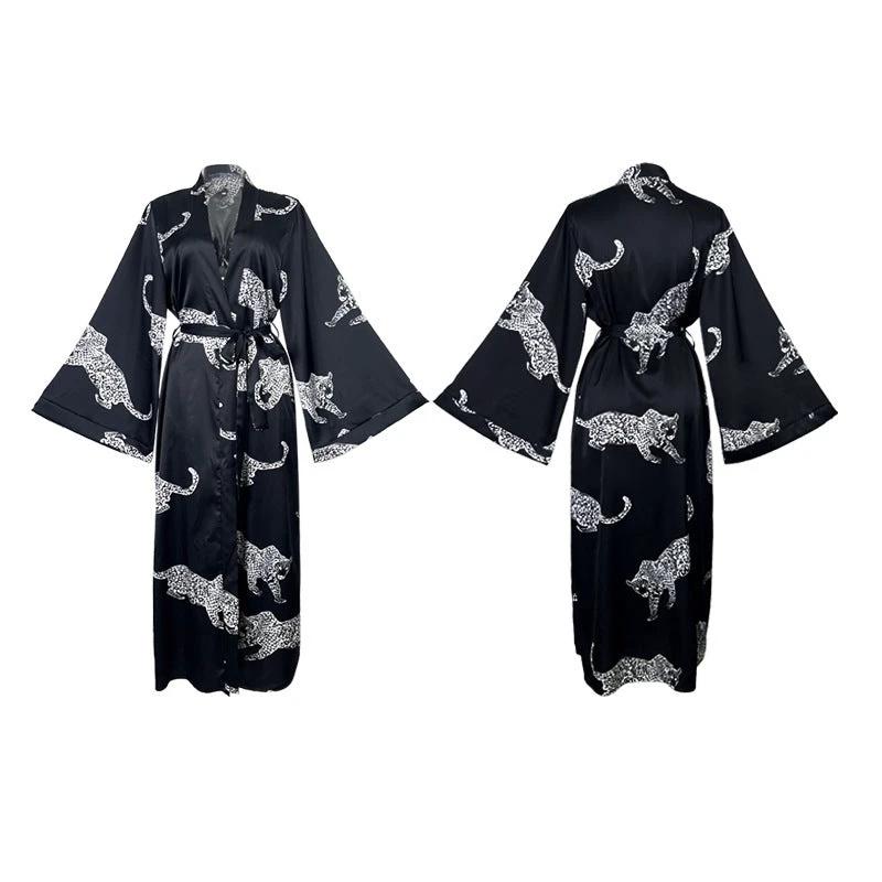 Women's Long Satin Bathrobe Night-robe Long Sleeve