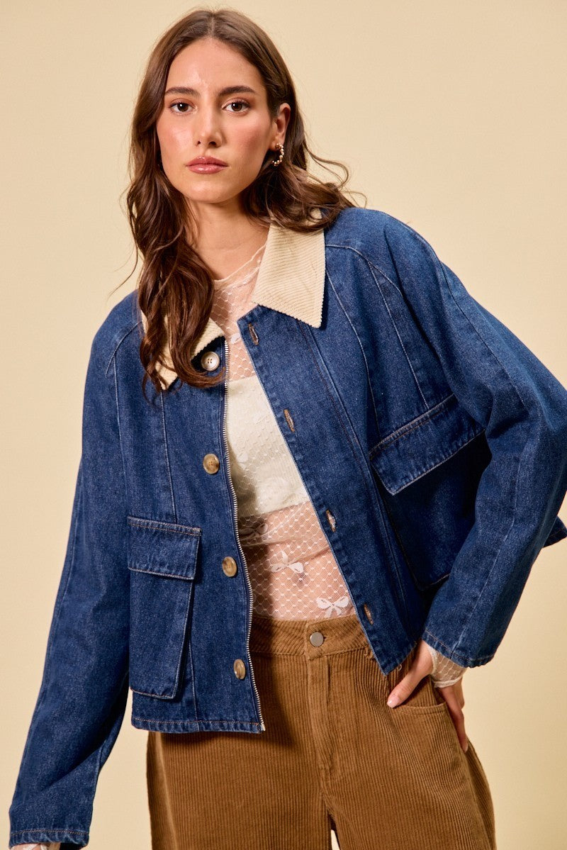 Zip Up and Buttoned Denim Jacket - Stylish Casual Outerwear