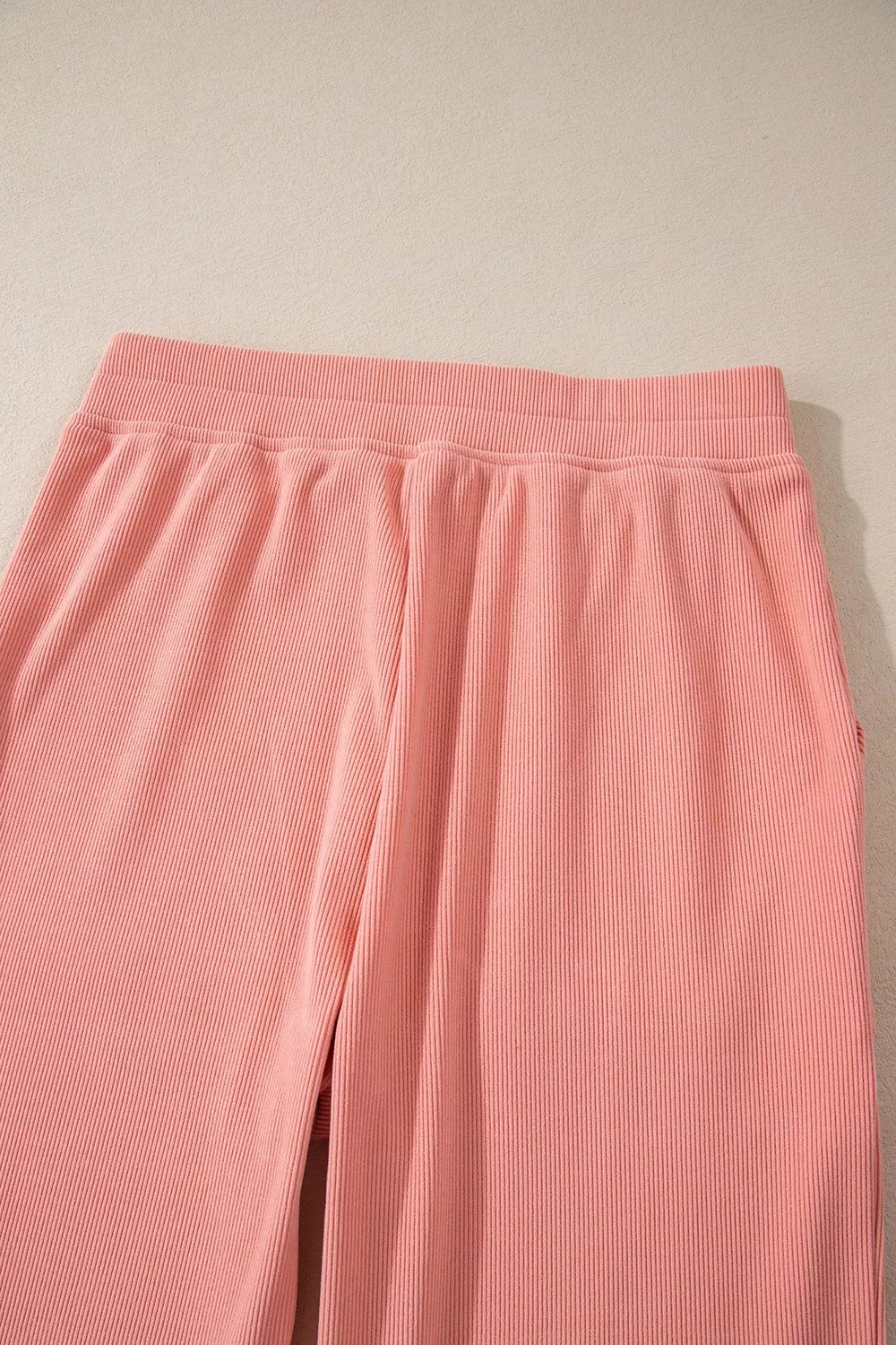 Women's Ribbed Round Neck Two-Piece Lounge Set with Pockets