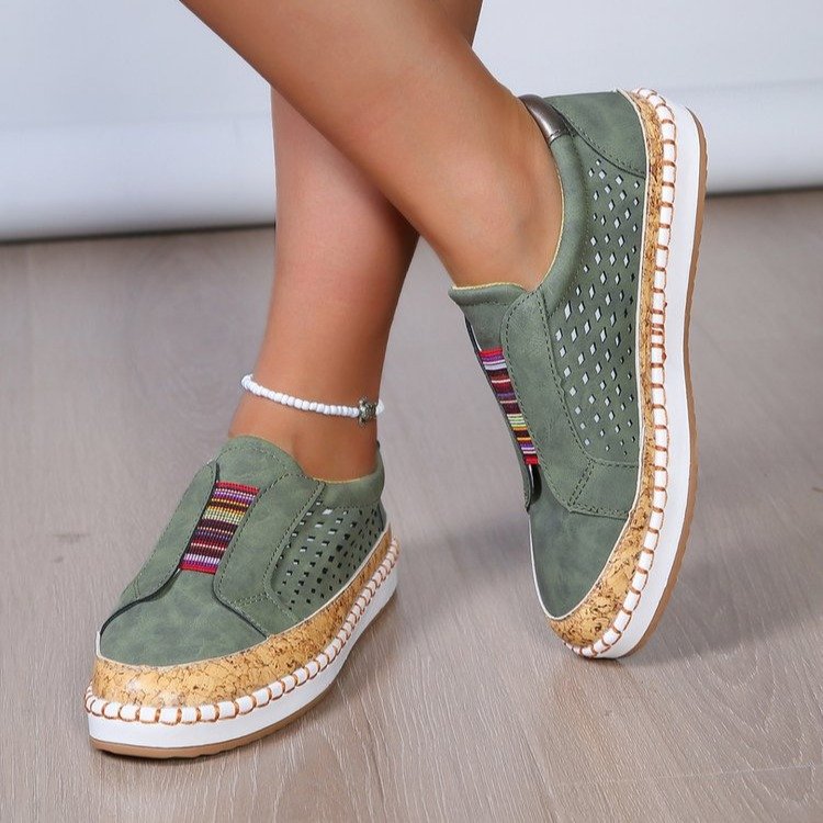 Women's Casual Slip-On Walking Sneakers with Cork Trim Detail