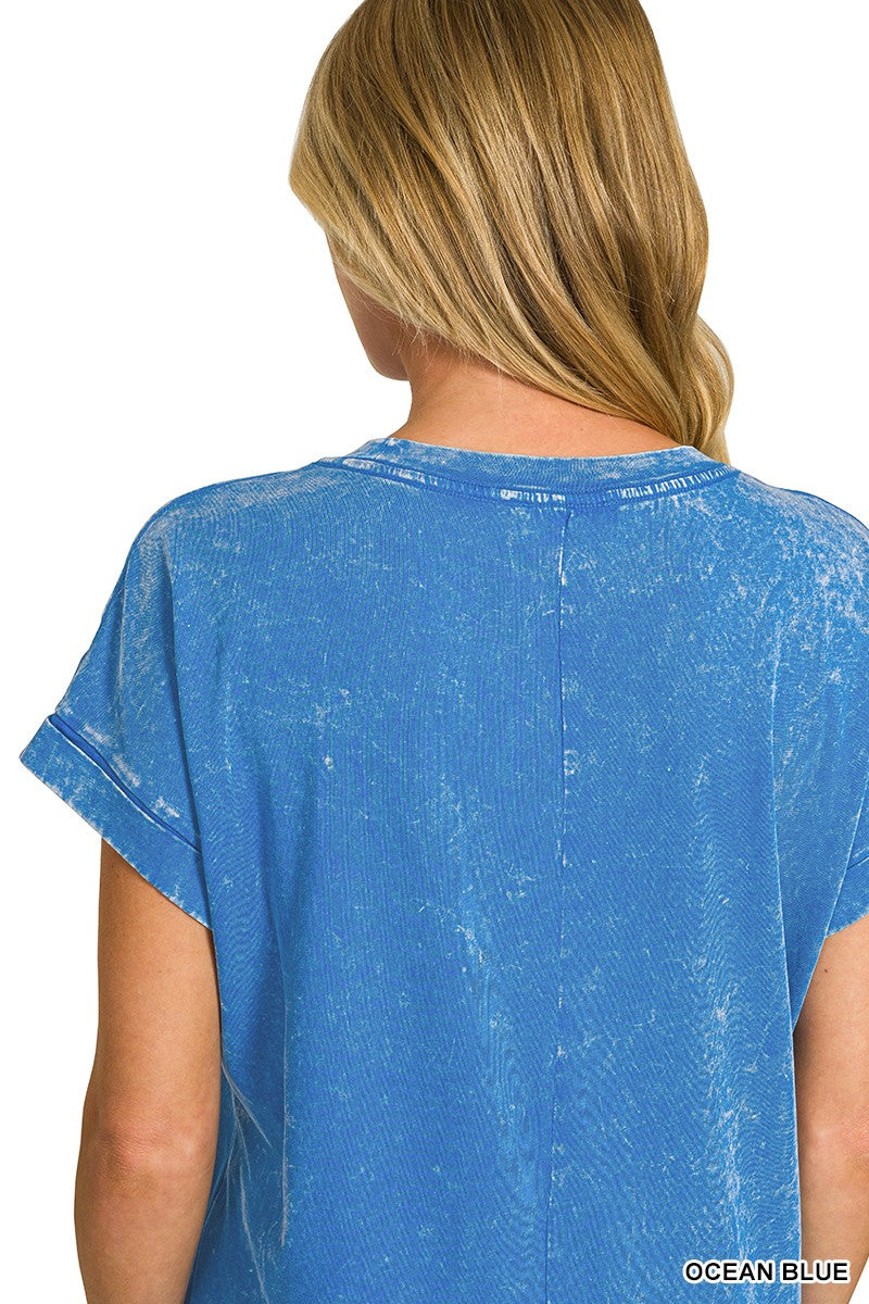 Zenana Washed Exposed Seam Knit T-Shirt Dress | Ocean Blue