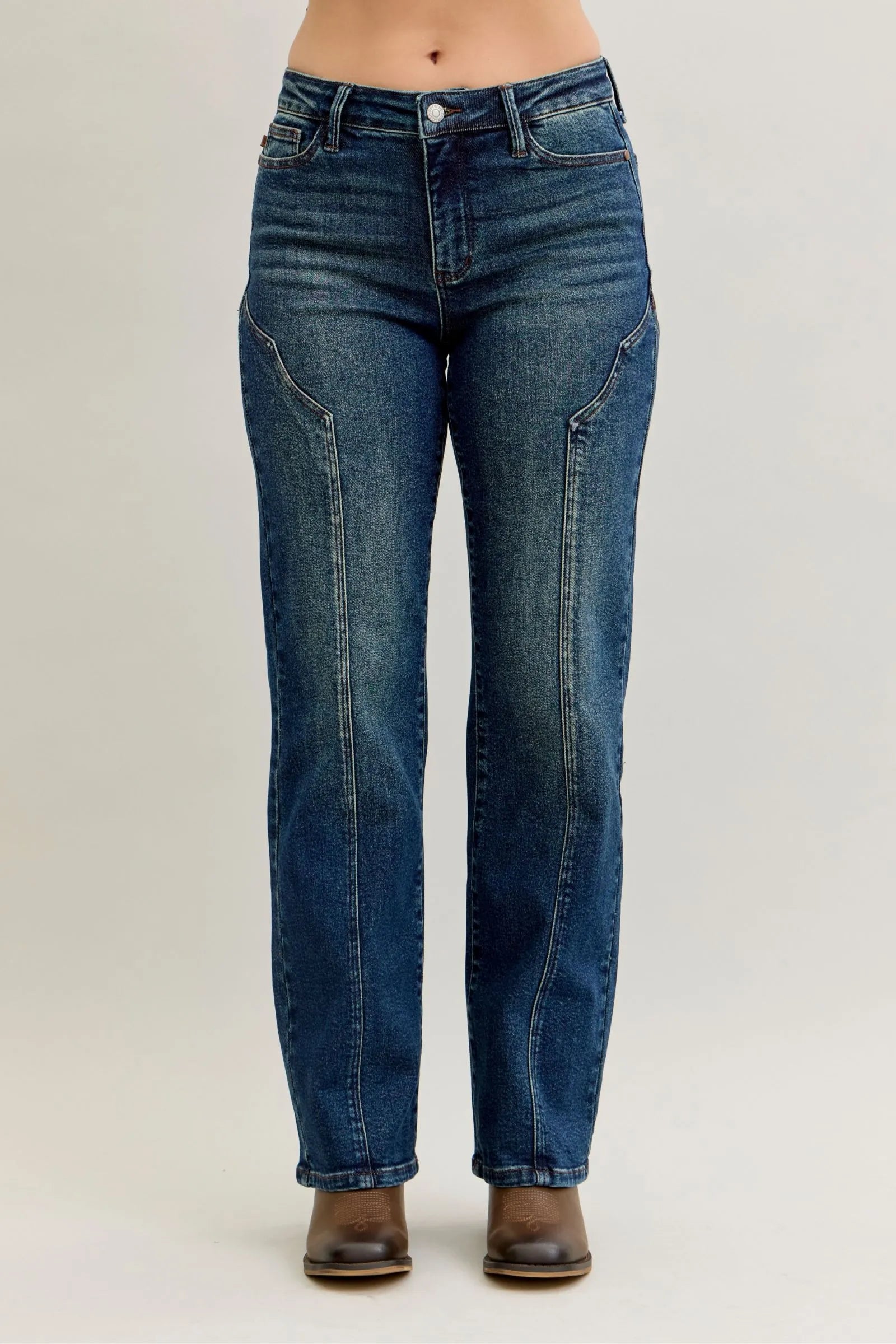 Judy Blue Plus Size Seam Detail Straight Leg Jeans With High Rise Stretch Comfort For Curvy Women