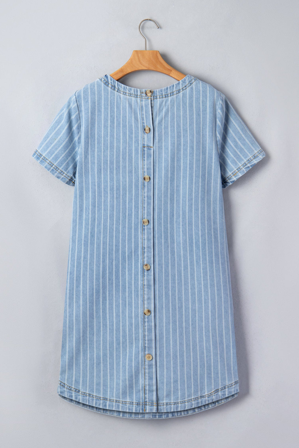 Sky Blue Stripe Buttoned Back T-Shirt Denim Mini Dress