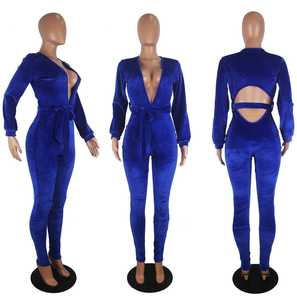 Sexy Fashion Solid Color Silver Fox Velvet Jumpsuit