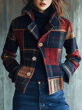 Women's Plaid Button Up Blazer Casual Long Sleeve Fall Jacket