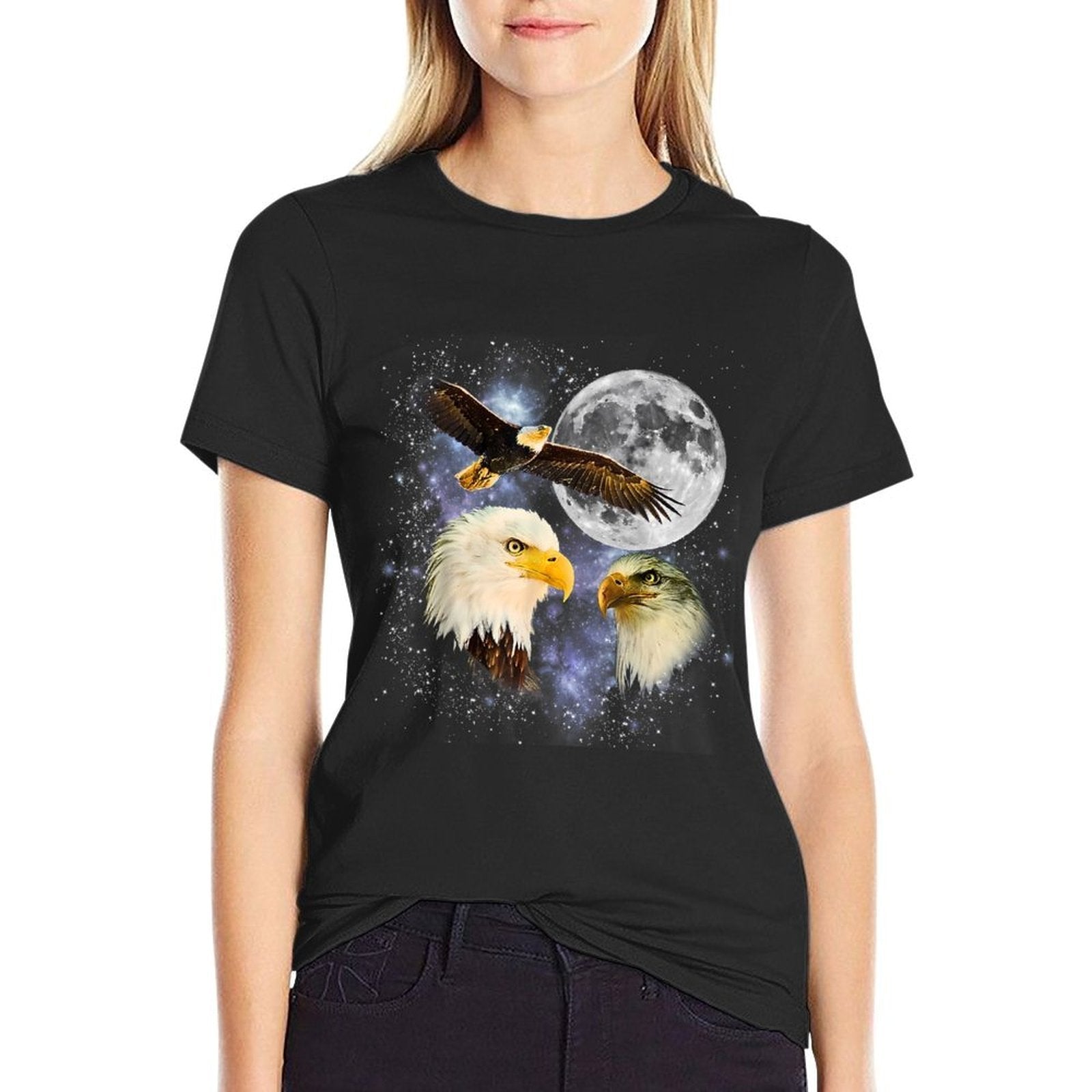 Three Bald Eagle Moon Meme Funny American Bird Eagles Lover  Eco-friendly Material T-Shirt