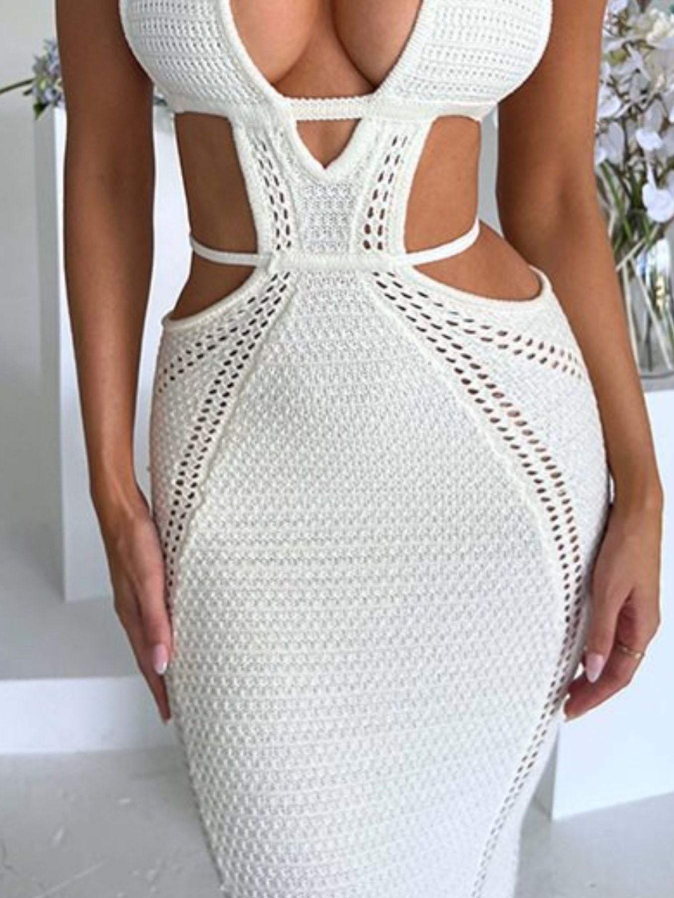 Yellow Halter Neck Cutout Knitted Maxi Dress