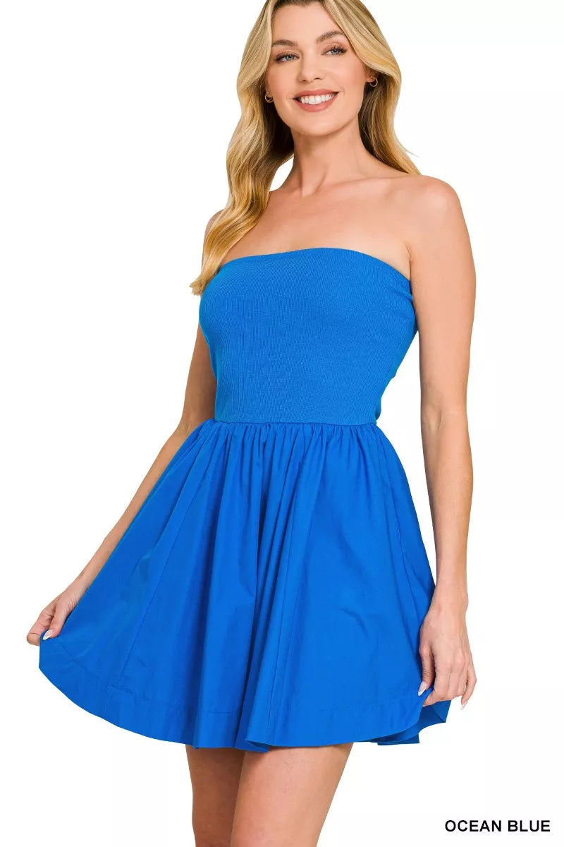 Zenana Knit Tube Top Flare Mini Dress