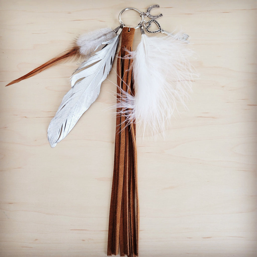 Boho Western Leather Boot Bling Cognac Suede Silver Feather 500t