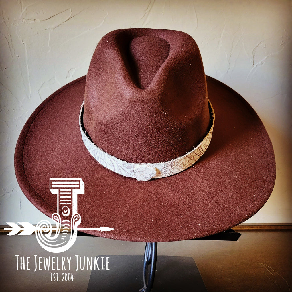 **Boho Western Felt Hat w/ Choice of Leather Hat Band w/ Turquoise Slab-Brown 980h