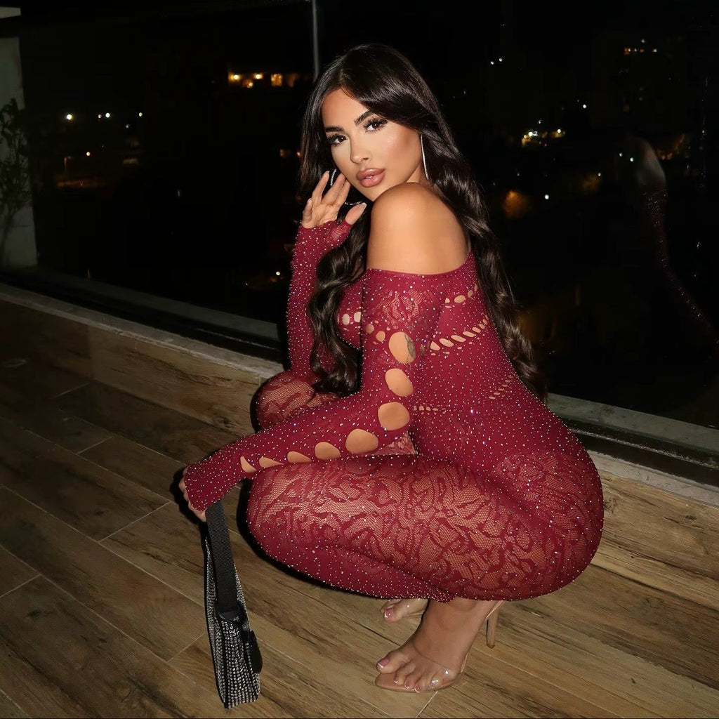 Perfectly Imperfect Rhinestone Embellished Burgundy Jumpsuit