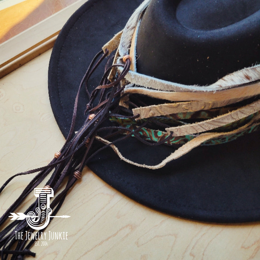 **Brown Cognac or Black Leather Hat Band Only w/ Turquoise Slab 950x